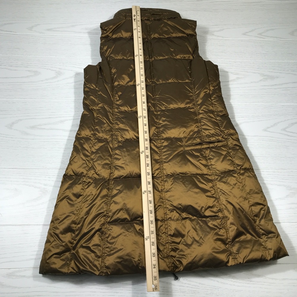 Womens Duck Down Quilted Puffer Vest Size Small Gold Zip Pockets High Collar - Picture 5 of 14